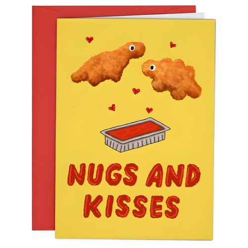 Faythory Funny Valentine’s Day Card for Him – Nuggs and Kisses Card, Men’s Valentine’s Day Gift, Boyfriend Valentine’s Day Card, Valentine Card for Husband or Wife