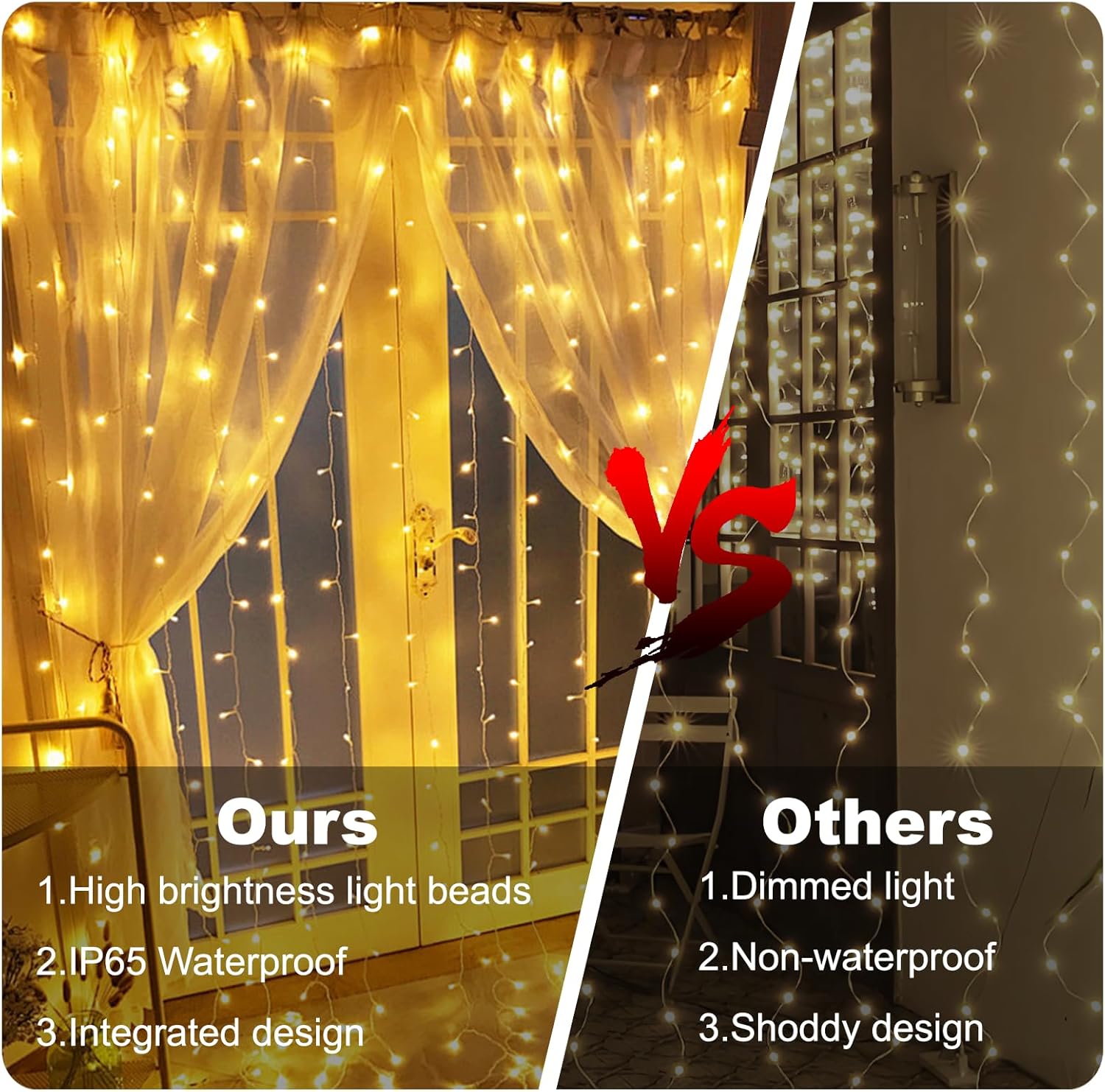Skiennix 300 LED Curtain Lights - Plug-In Fairy Lights with 8 Modes for Indoor/Outdoor Decor | Warm White