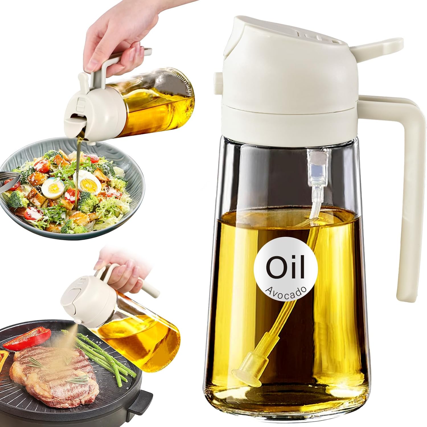 YARRAMATE Glass Olive Oil Sprayer - 16oz Food Grade Premium Spray Bottle for Cooking | Creamy White