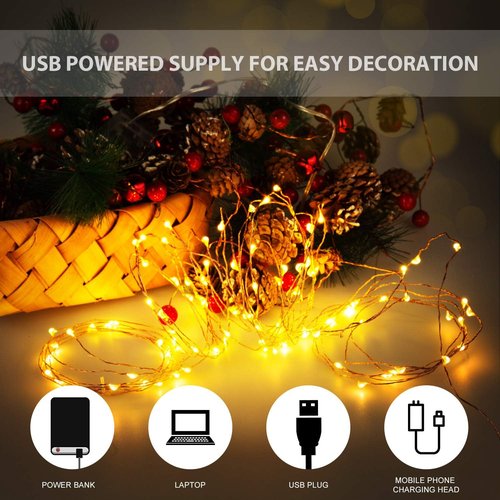 Ariceleo USB LED Fairy String Lights - 16ft Copper Wire Indoor/Outdoor Decor | Warm White for Parties & Weddings