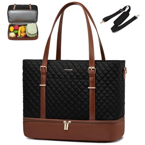 LOVEVOOK Lunch Tote Bag for Women, 15.6 Inch Laptop Work Bag With Lunch Compartment & Large Cup Holder, Lightweight Work Briefcase for Travel, Bussiness, Teacher