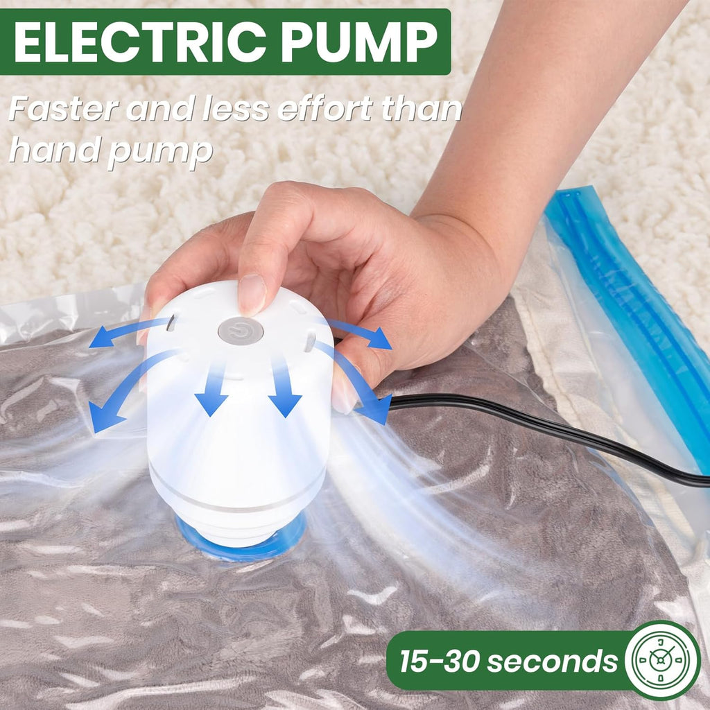 Skiennix Vacuum Storage Bags - 20-Pack with Electric Air Pump for Clothes & Comforters | 4 Jumbo, 4 Large, 4 Medium, 4 Small, 4 Roll-Up Bags