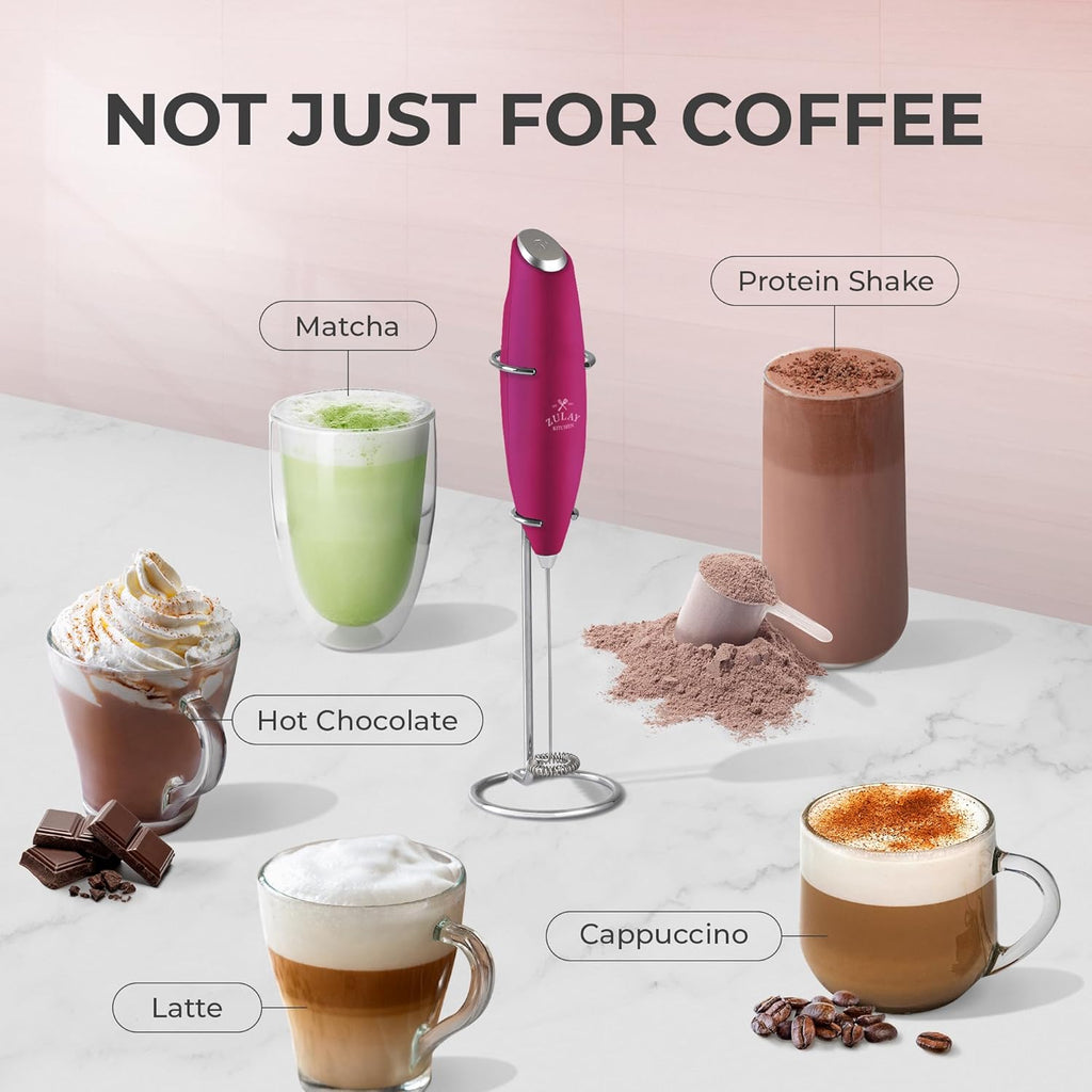 Zulay Kitchen Milk Frother Wand - Ultra-Fast Handheld Electric Whisk for Coffee & Lattes - Dragonfruit Color
