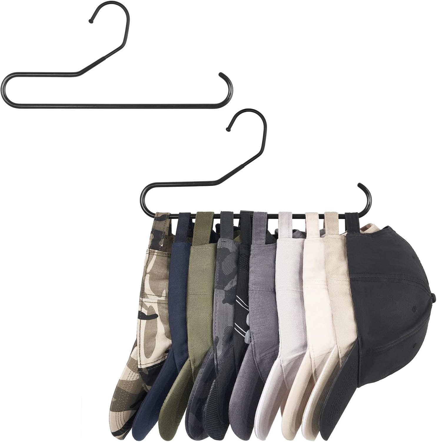 Mkono Hat Organizer - Metal Rack for Baseball Caps | Set of 2 Hangers Holds 20 Caps, Black