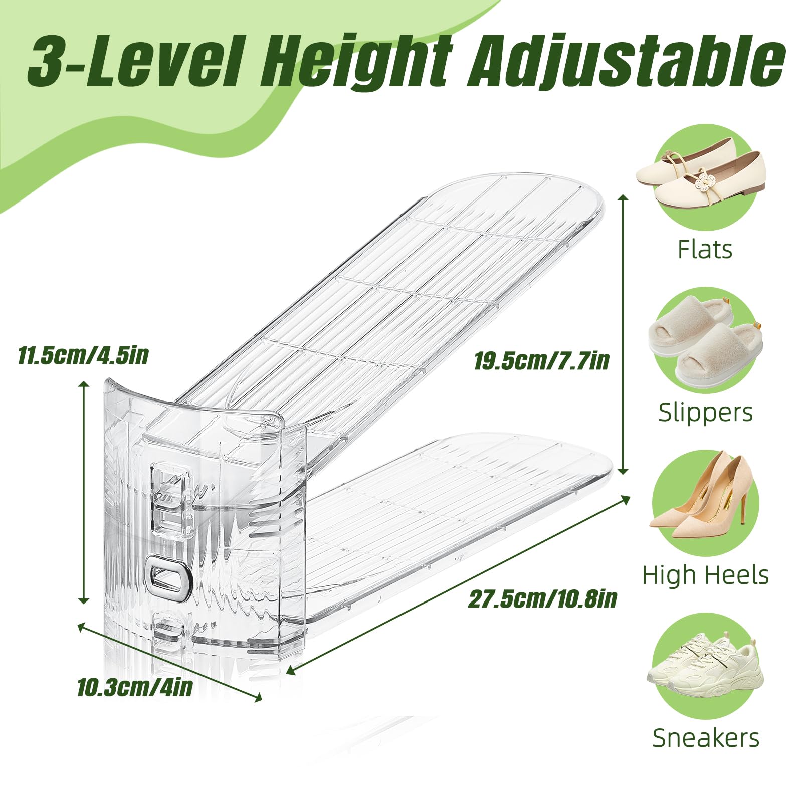 MOVDEET 12 Pack Shoe Slots Organizer for Closet, Adjustable Shoe Stackers for a Pair of Shoes Shoe Rack Storage Shoe Space Saver 50% Shoe Shelf Display Holder for Closet