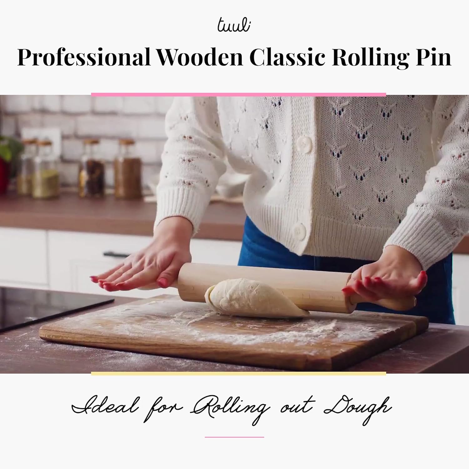 Tuuli Kitchen Professional Wooden Rolling Pin - Classic Design with Revolving Center | 17.3 x 2.2 Inches