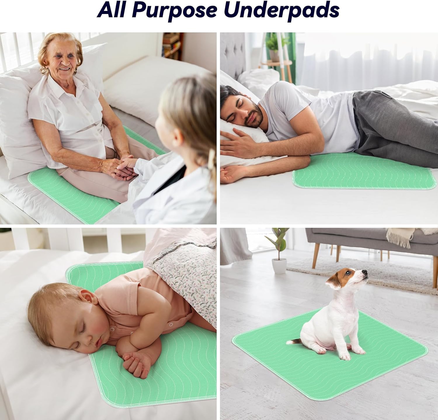 Skiennix Washable Underpads - 6 Pack Extra Heavy Absorbency | 24” x 24” Waterproof Bed Pads for Incontinence & Pets