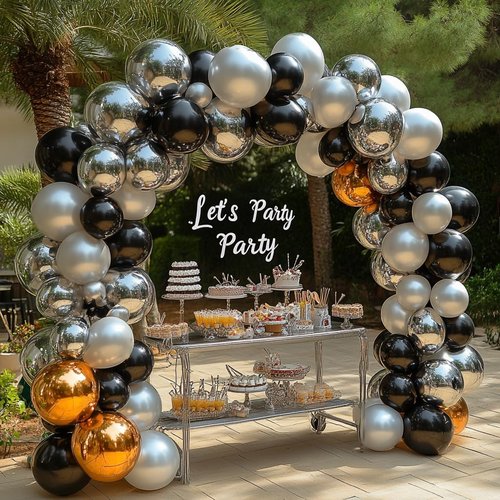 Bezente Black & Silver Confetti Latex Balloons - 60pcs 12" Metallic Chrome & Confetti for Parties
