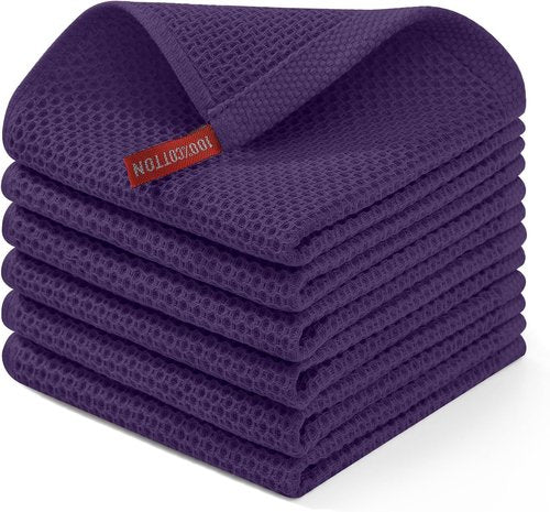 Homaxy 100% Cotton Waffle Weave Dish Cloths - Ultra Soft & Absorbent, Quick Drying | 12x12 Inches, 6-Pack, Eggplant