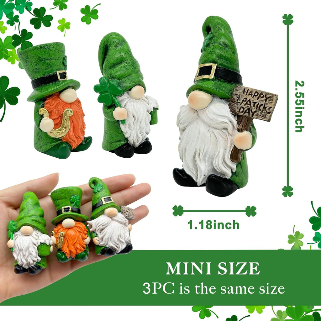 Uniboho St. Patrick's Day Gnome Decorations - 3-Piece Green Irish Leprechaun Figurines for Home Decor