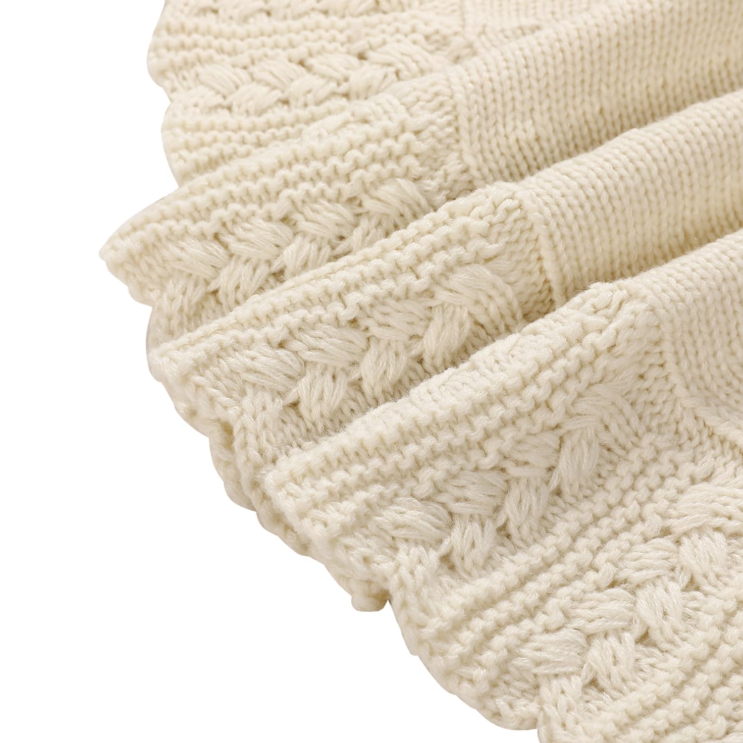 Aeranto Ivory Knitted Christmas Tree Skirt, Cozy Cable Knit Design with Scalloped Edge and Ties, Rustic Farmhouse Holiday Décor for Christmas Tree Base(Ivory, 36")