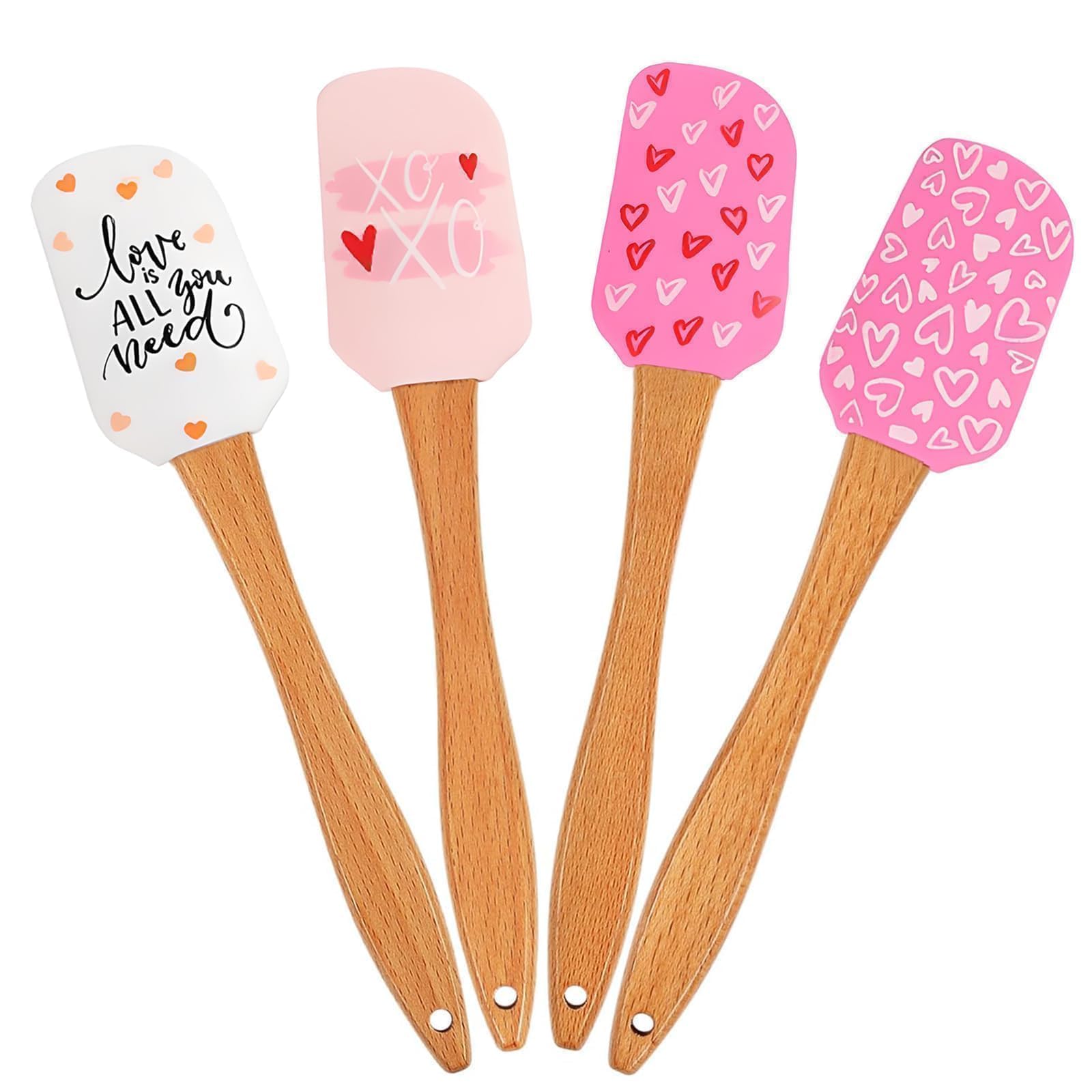 4PCS Valentine Baking Spatula Set,Non-Stick Cake Scraper Cream Spatulas,Valentine Patter Silicone Scraper Heat Resistant Holiday Pastry Spatulas Baking Essentials for Cooking,Sauteing and Mixing