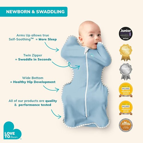 Love to Dream Swaddle UP - 2.5 TOG Warm Sleep Solution | Arms Up Design for Self-Soothing, Olive Bees, 5-8.5lbs
