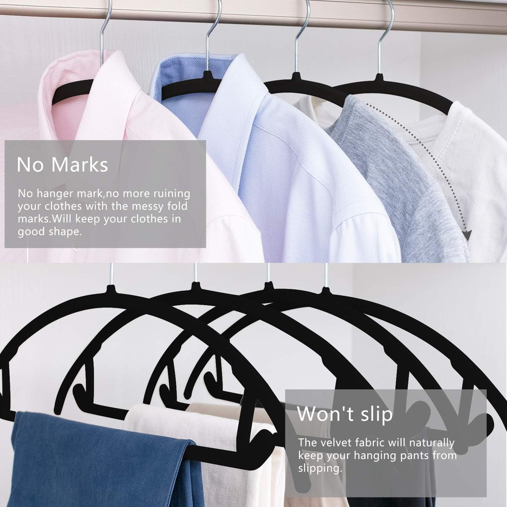MIZGI Premium Velvet Hangers - Heavy-Duty Non-Slip Suit Hangers with Chrome Hooks | 50 Pack, Space-Saving Design