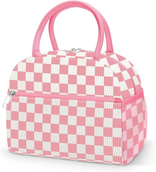 Coobiiya Corduroy Lunch Bag - Insulated Reusable Tote for Work & Travel | Large Capacity Pink Cooler