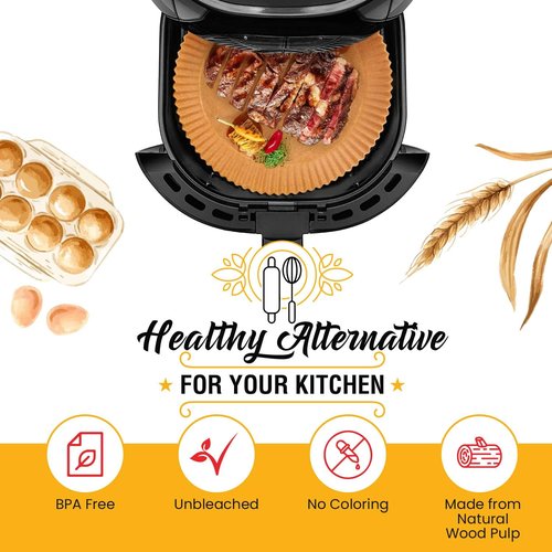 Baker's Signature Air Fryer Liners - 125 Pcs Non-Stick Disposable Parchment Paper for 2-4 Qt Air Fryers