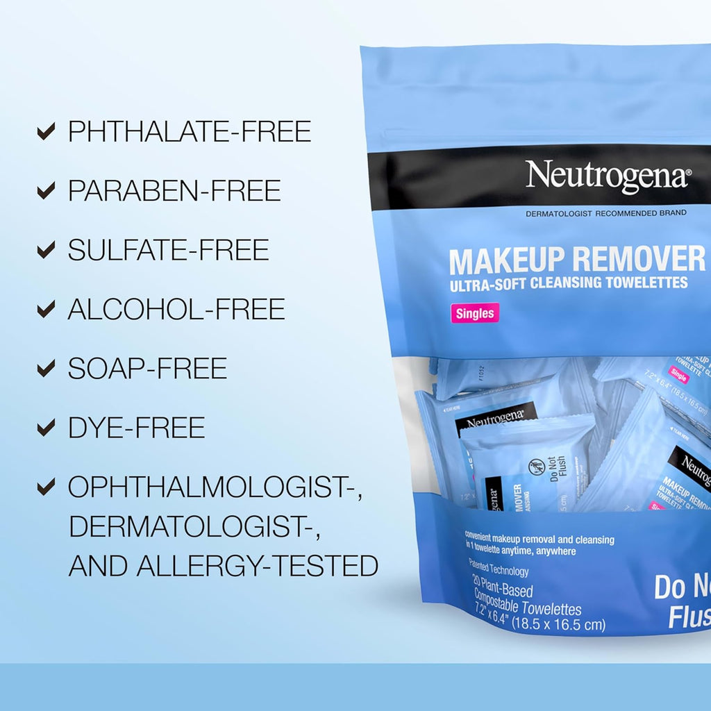 Neutrogena Makeup Remover Wipes - Alcohol-Free Daily Cleansing Towelettes | 20 Count Pack