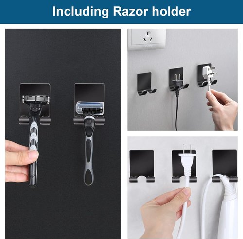 Diesisa Razor Holder - 304 Stainless Steel Shower Organizer with Heavy-Duty Adhesive Hooks | Black (2+2 Pack)