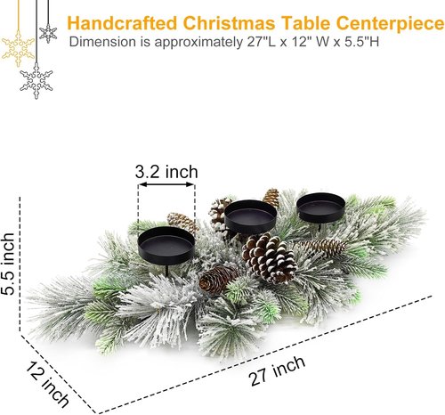 Flocked Pine Needles Christmas Table Centerpiece by [Brand Name] - 27.5 Inch Frosted Pine Cones for Festive Dining