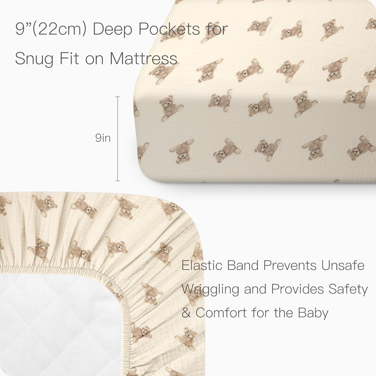Skiennix 100% Organic Cotton Muslin Crib Sheets - Soft & Stylish 2-Pack for Standard Cribs (52x28 Inches)