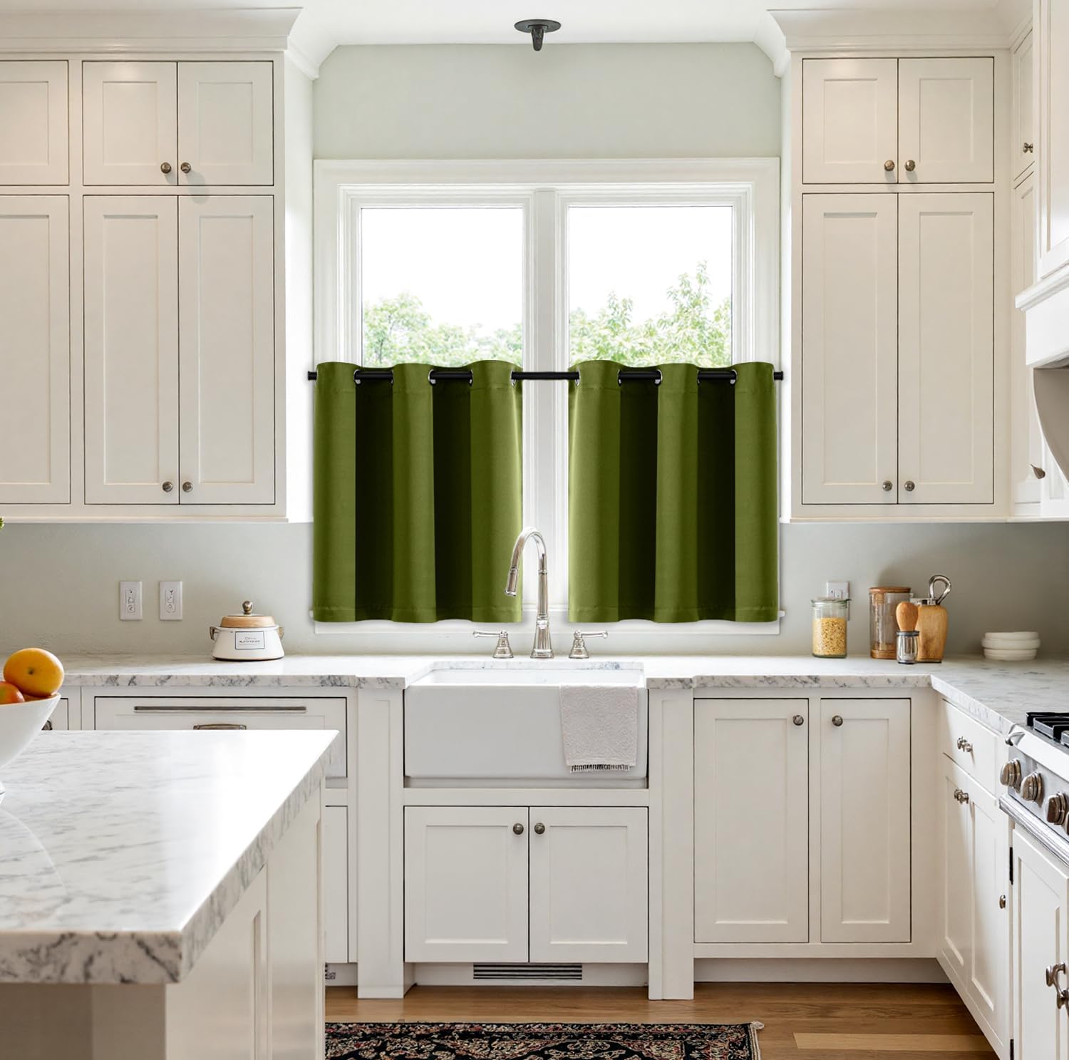 MIULEE Short Curtains - Light Olive Green Blackout Thermal Insulated Drapes | 2 Panels 40"x36" for Kitchen & Bedroom
