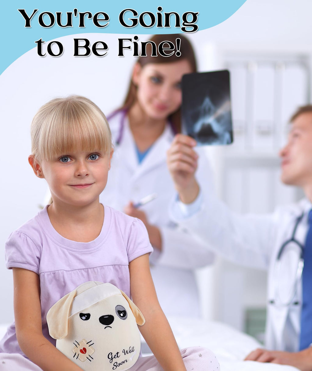 LeYoHa Get Well Soon Dog Plush - Dog Stuffed Animals Apricot Plushie Toys with Injury Bandage, Kids' Pillow Cushion, Gifts for Patient Girls Boys，9 Inch