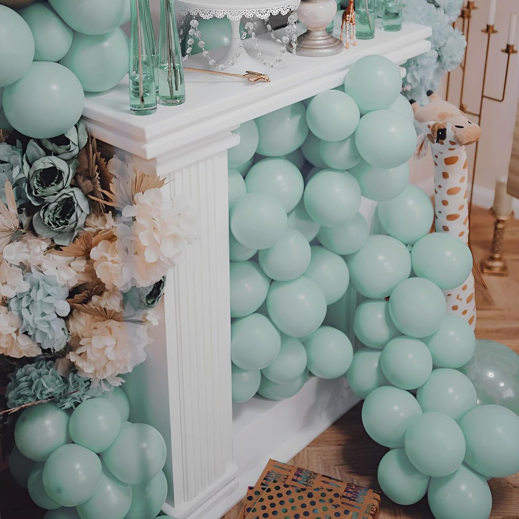 Voircoloria Mint Green Balloons - 12 Inch Pastel Latex for Baby Showers, Weddings & Parties