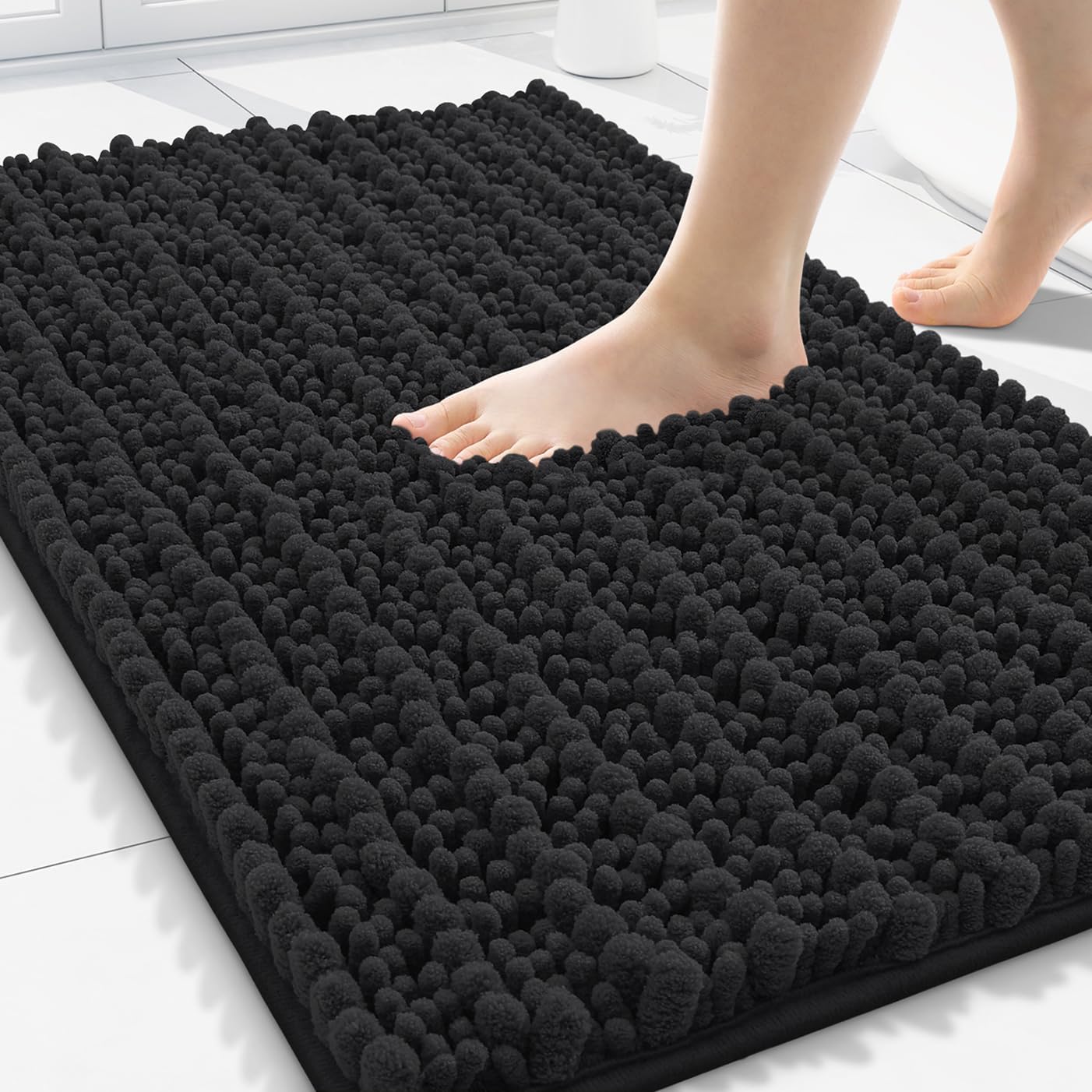 Smiry Bathroom Rugs - Extra Soft Absorbent Chenille Bath Mat | Non-Slip Rubber Backing, 30x20, Black