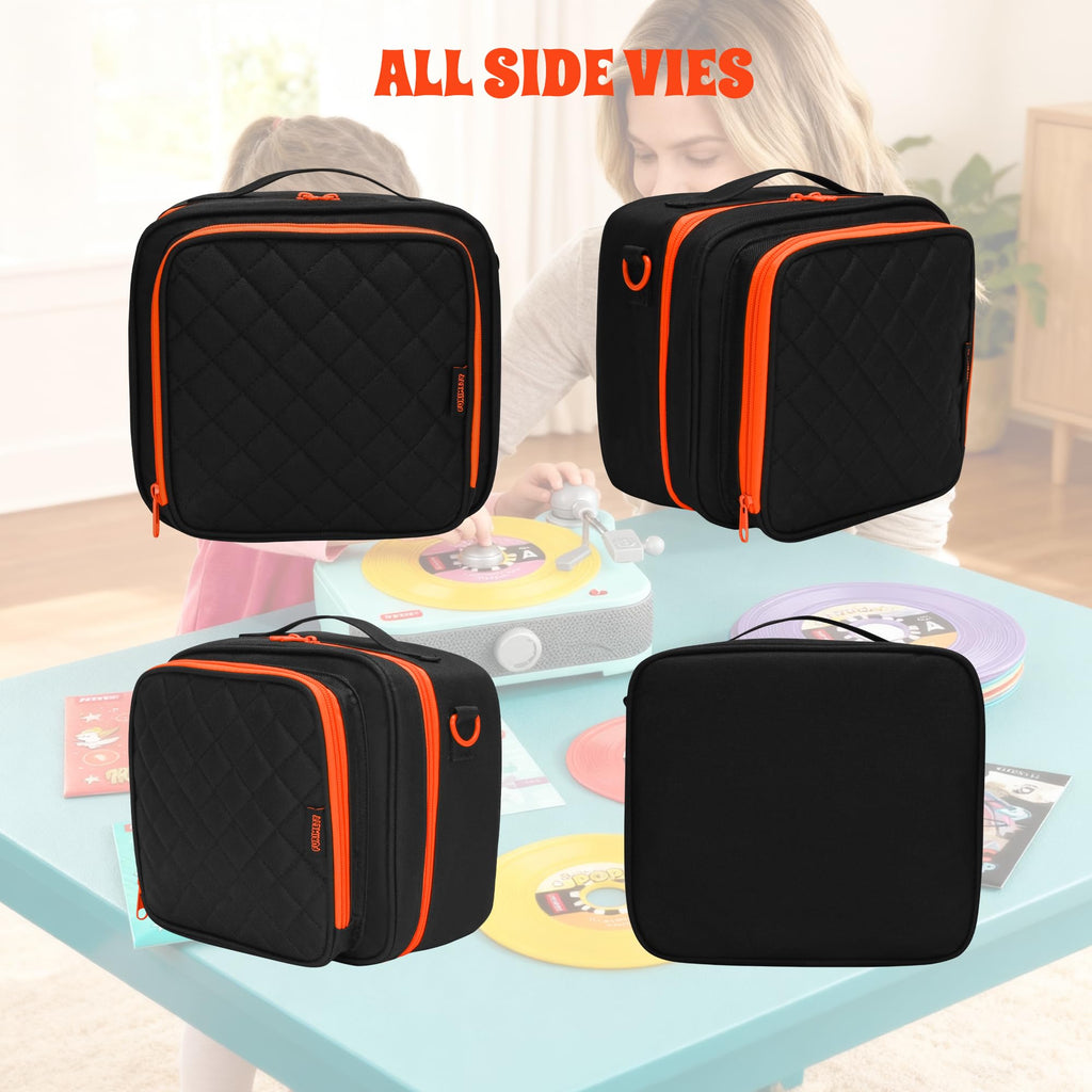 FURIMETY Records Toy Storage Bag Compatible with Fisher-Price Musical Toy Deluxe Rockin Record Player, Carrying Case with Accordion Album Pockets for kids record player, Black