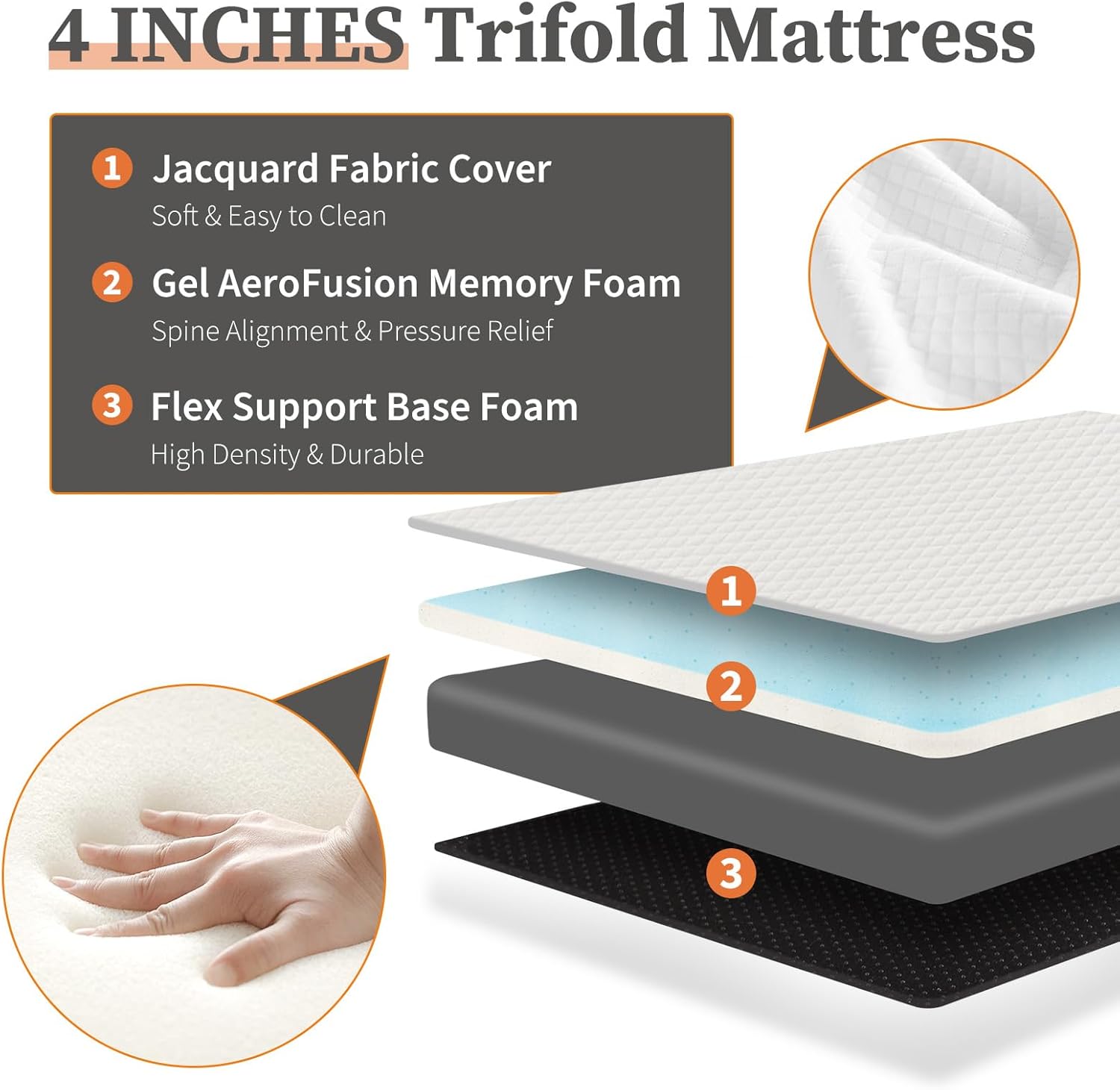 Sweetcrispy Tri-Fold Memory Foam Mattress - 4-Inch Portable Bed Pad for Travel, Camping & Yoga | Washable Cover