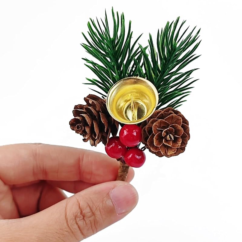 Christmas Floral Picks with Jingle Bells, 25 Pcs Pine Cone & Red Berry Sprigs for Wreaths & Decor