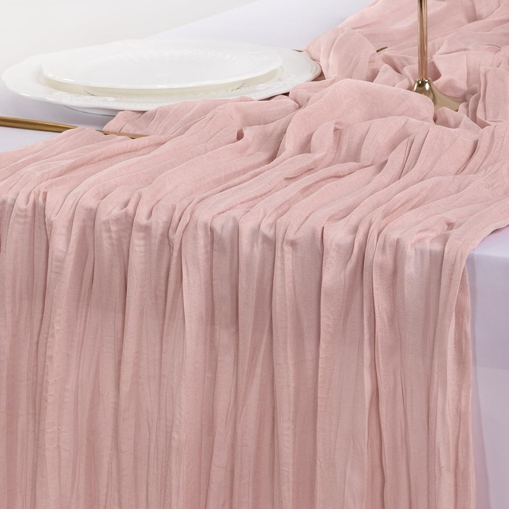 Socomi Pink Cheesecloth Table Runner - 120 Inch Rustic Boho Decor for Weddings & Events