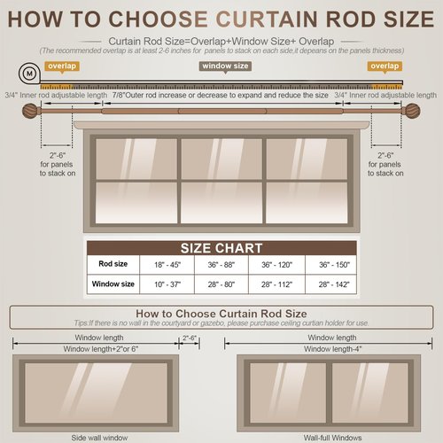 Bronze Curtain Rods for Windows 48 to 84 Inches Adjustable Length Heavy Duty 7/8" Diameter Brown Window Curtain Rod with Decorative Finials for Outdoor Farmhouse Bedroom Kitchen Living Room