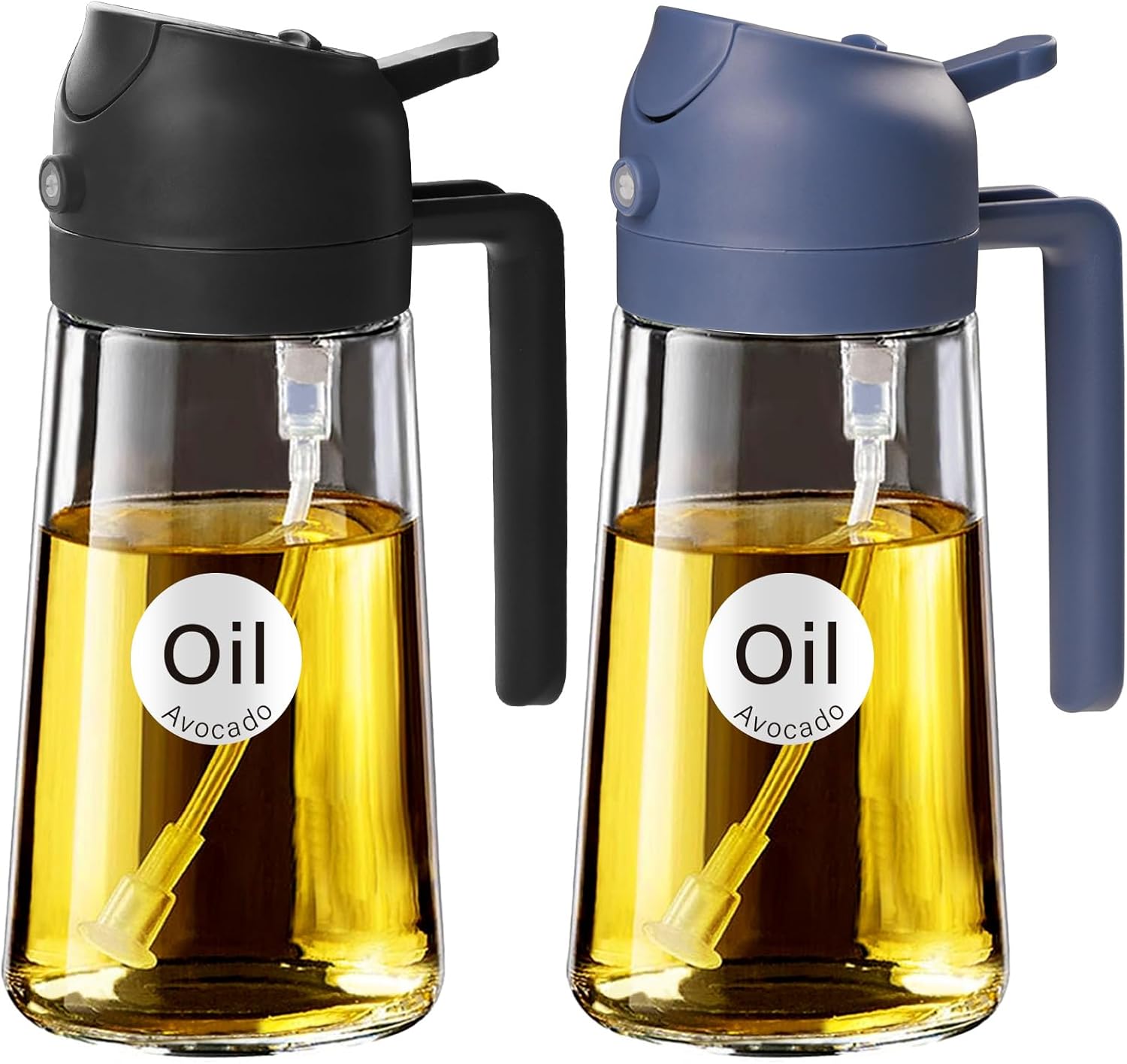 YARRAMATE 2Pcs Glass Olive Oil Sprayer - 16oz Premium Food Grade Dispenser for Cooking | Black & Navy