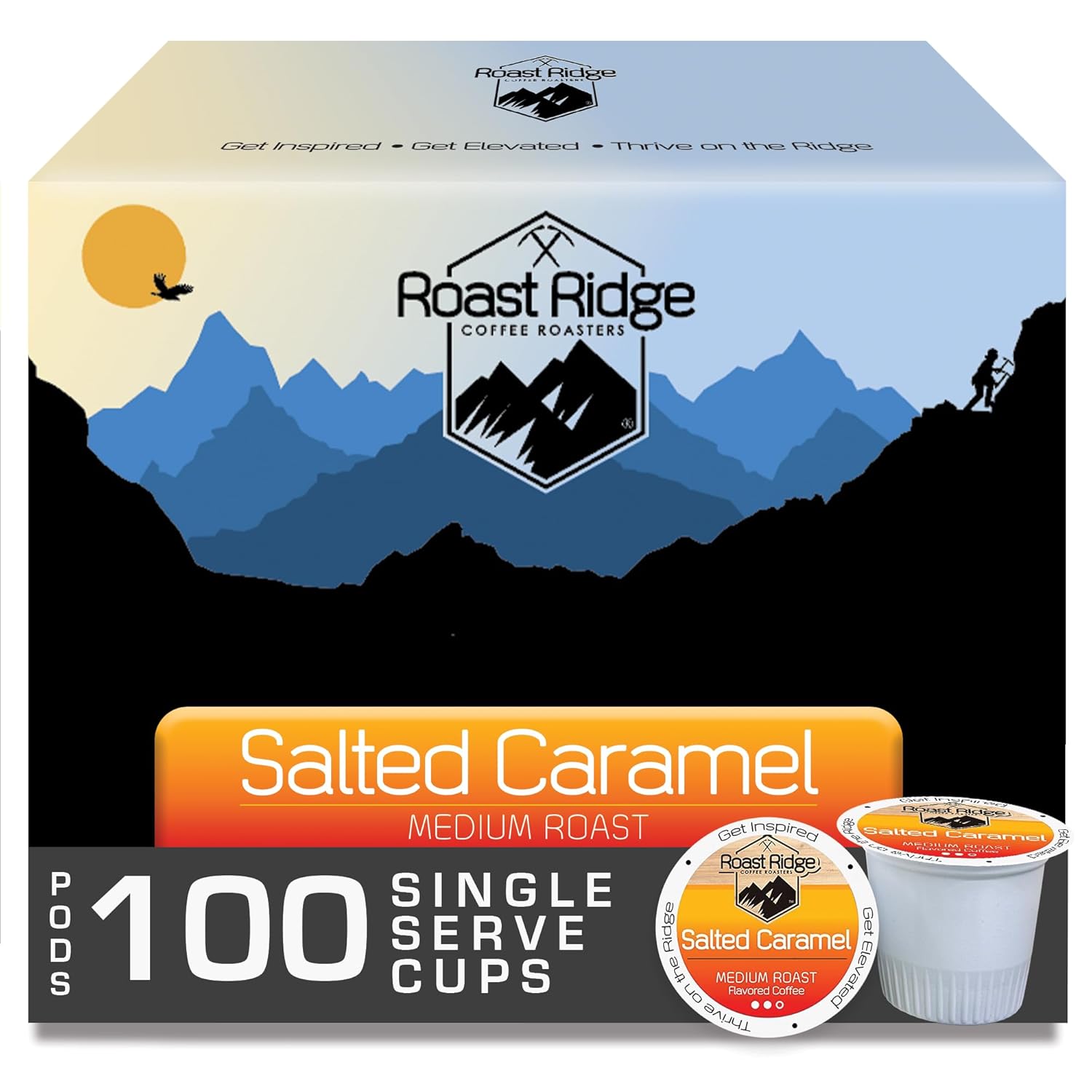 Roast Ridge Single Serve Coffee Pods - Salted Caramel Flavor, Medium Roast, 100 Count for Keurig K-Cup Brewers