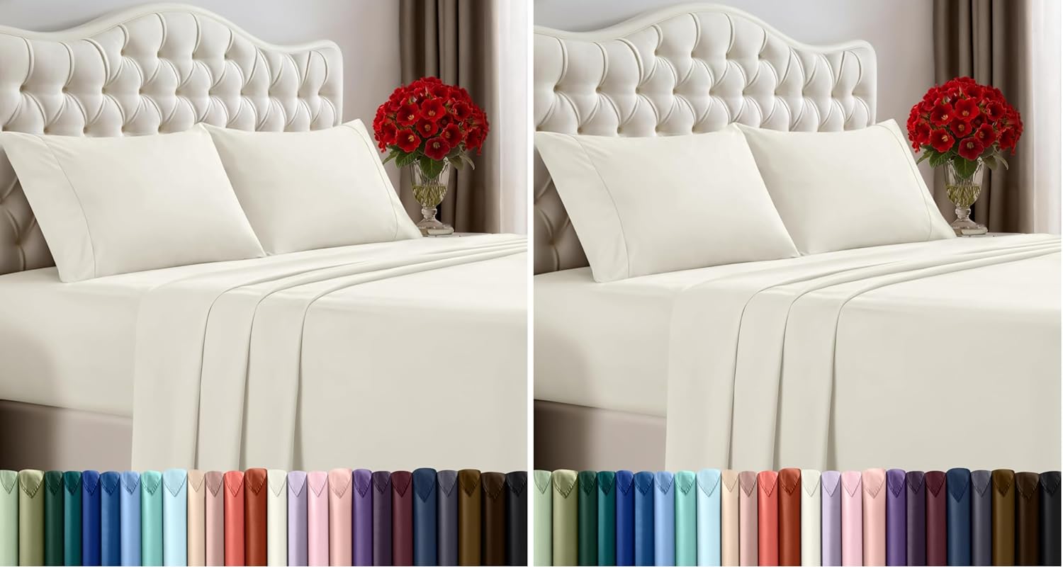 Utopia Bedding Queen Size Sheet Set - Soft, Breathable Microfiber | 4-Piece Ivory Bed Sheets
