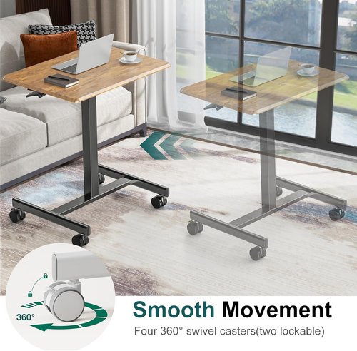 DUMOS Mobile Small Standing Desk - Portable Rolling Laptop Desk with Adjustable Height | 19-Inch Brown