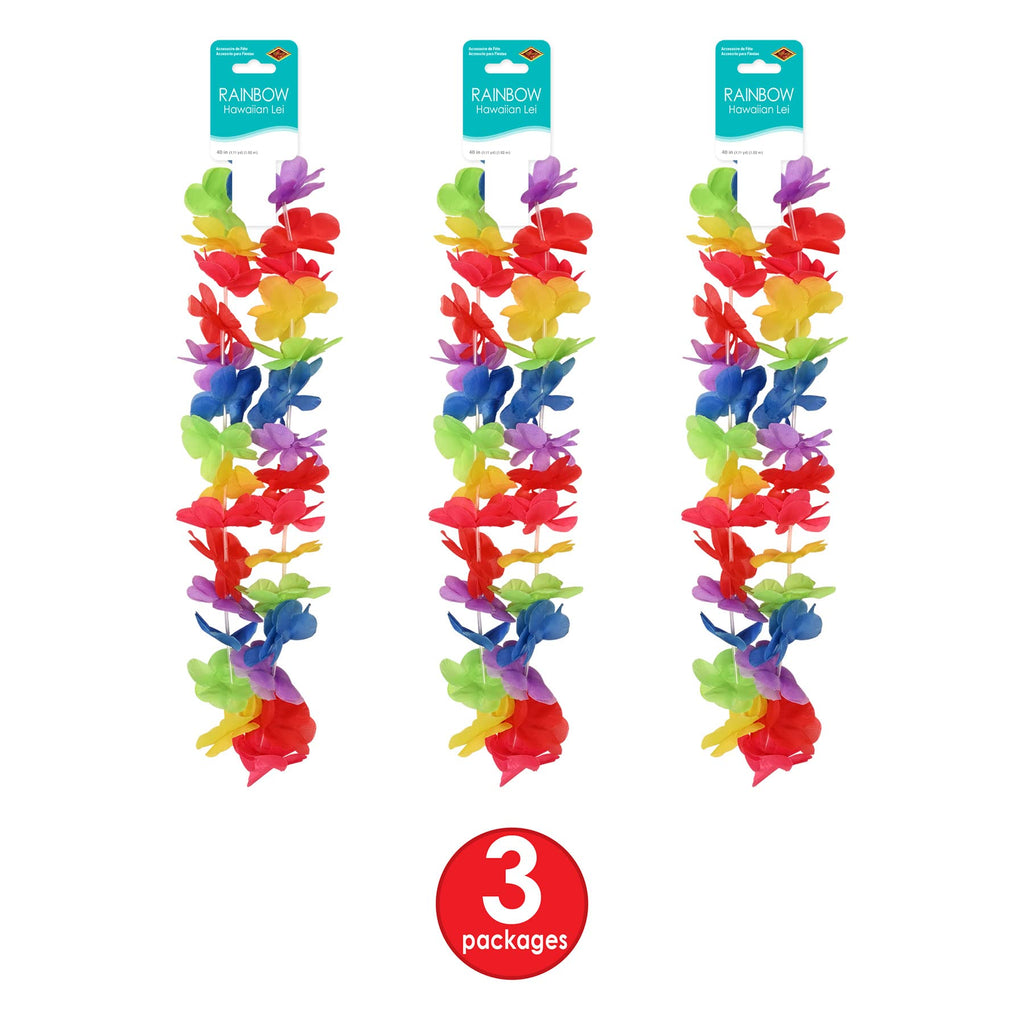 Beistle 3 Piece 40" Floral Rainbow Hawaiian Leis For Tropical Luau Party Supplies And Favors