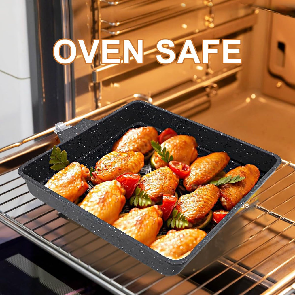 AIKENBBKK Tamagoyaki Japanese Omelette Pan, Japanese Egg Pan, Square Egg Pan Nonstick, Induction-Ready, Detachable Handle, with Silicone Spatula, PFAS & PFOA-Free, Oven Safe, Black, 9" x 8.2"