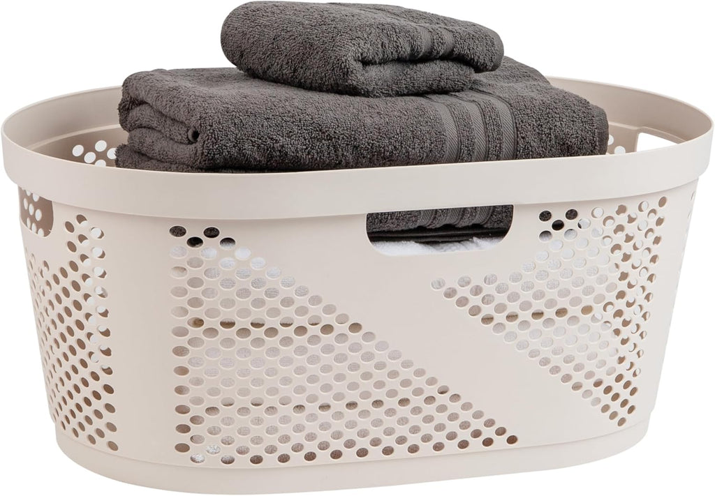 Mind Reader 40L Laundry Basket - Premium Wicker Design Clothes Hamper in Ivory Color