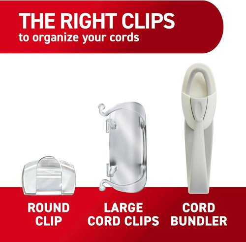 Command Cord Clips - Damage-Free Hanging Cable Clips with 40 Clear Clips & 48 Strips | No Tools Needed