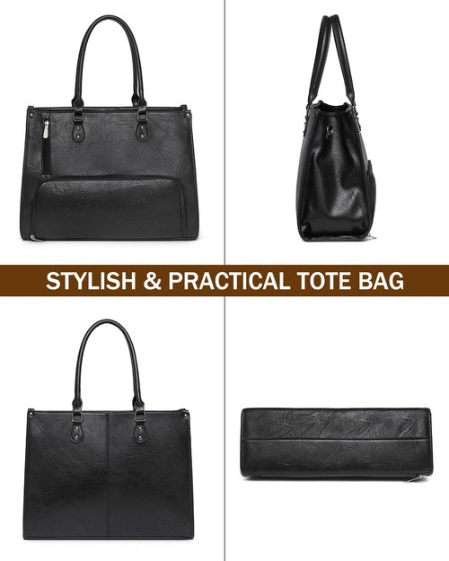 Laptop Tote Bag with Insulated Lunch Compartment for Women Work, PU Leather Lunch Bag with 15.6 Inch Computer Compartment