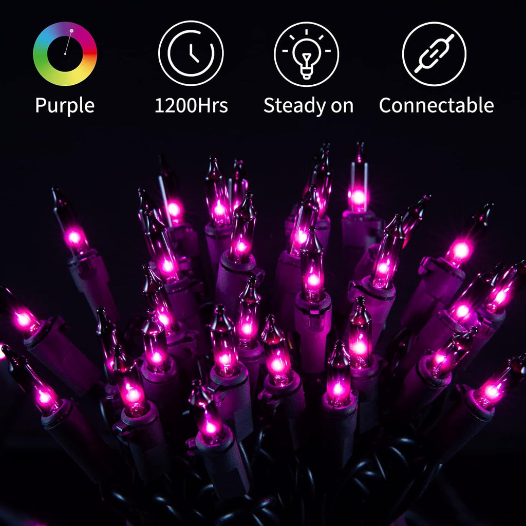 Minetom Halloween String Lights - 100 Count 25 Feet Incandescent Bulbs | Purple Mini Lights for Festive Decor