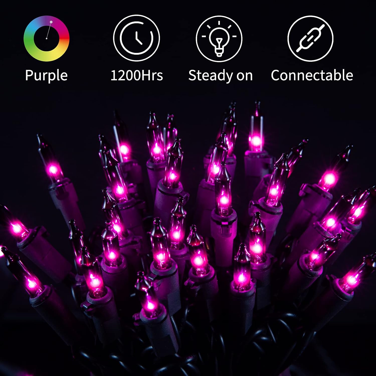 Minetom Halloween String Lights - 100 Count 25 Feet Incandescent Bulbs | Purple Mini Lights for Festive Decor