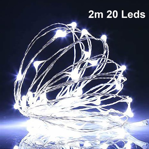Soseelnee USB Fairy String Lights, 2m/6.56ft 20 LEDs USB Plug and Play Indoor DIY Decor Lamp for Parties Christmas Tree-Silver Wire Light 3 Pack (White)