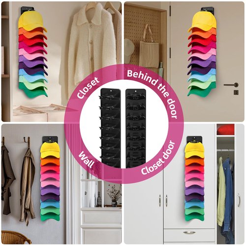 Flizubat Spring Clip Hat Organizer for Baseball Caps – 2 Pack, Wall Hat Rack for Door & Closet – Keeps 20 Hats Tidy in Entryway, Dorm, Bedroom – Multi-Layer Cap Storage (Adhesive or Screws)