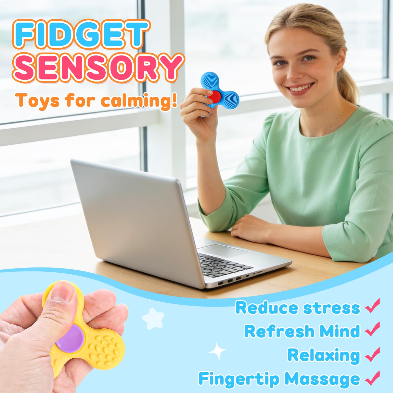 24 PCs Valentines Day Cards with Fidget Spinner for Kids Classroom, Textured Sensory Fidget Toys with Valentine Cards, Kids School Classroom Exchange Prizes Gifts Rewards Stress Relief Party Favors