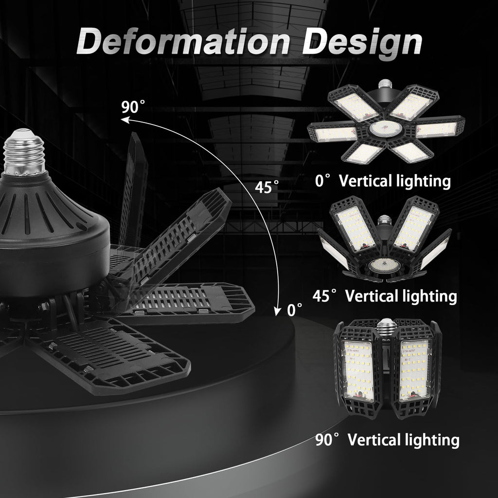 AUDLES 4 Pack Garage Lights, 200W 20000LM 6500K LED Shop Lights, Garage Light Ceiling Led with 6+1 Deformable Panels, Screw in E26 Socket Bulb for Warehouse, Workshop, Basement, Barn Lighting