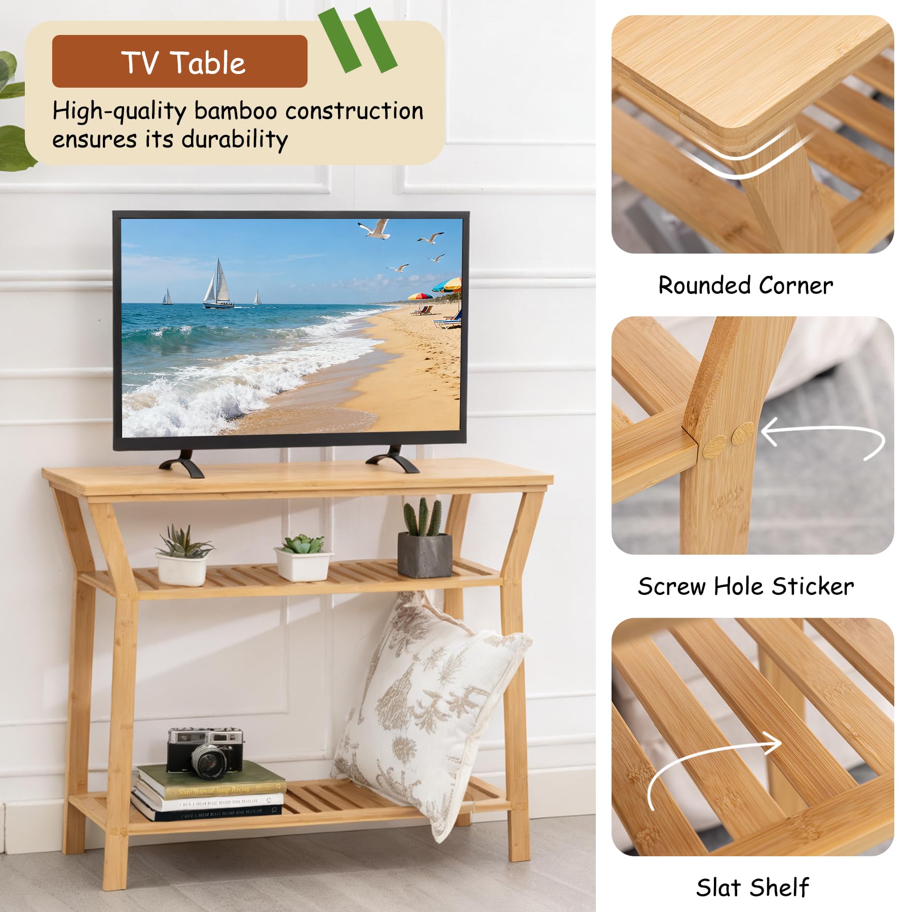 Nnewvante 38.6" Console Table, Bamboo Entryway Table with 3-Tier Storage Shelves, Narrow Sofa Table, Display Table for Entrance, Hallway, Living Room, Foyer