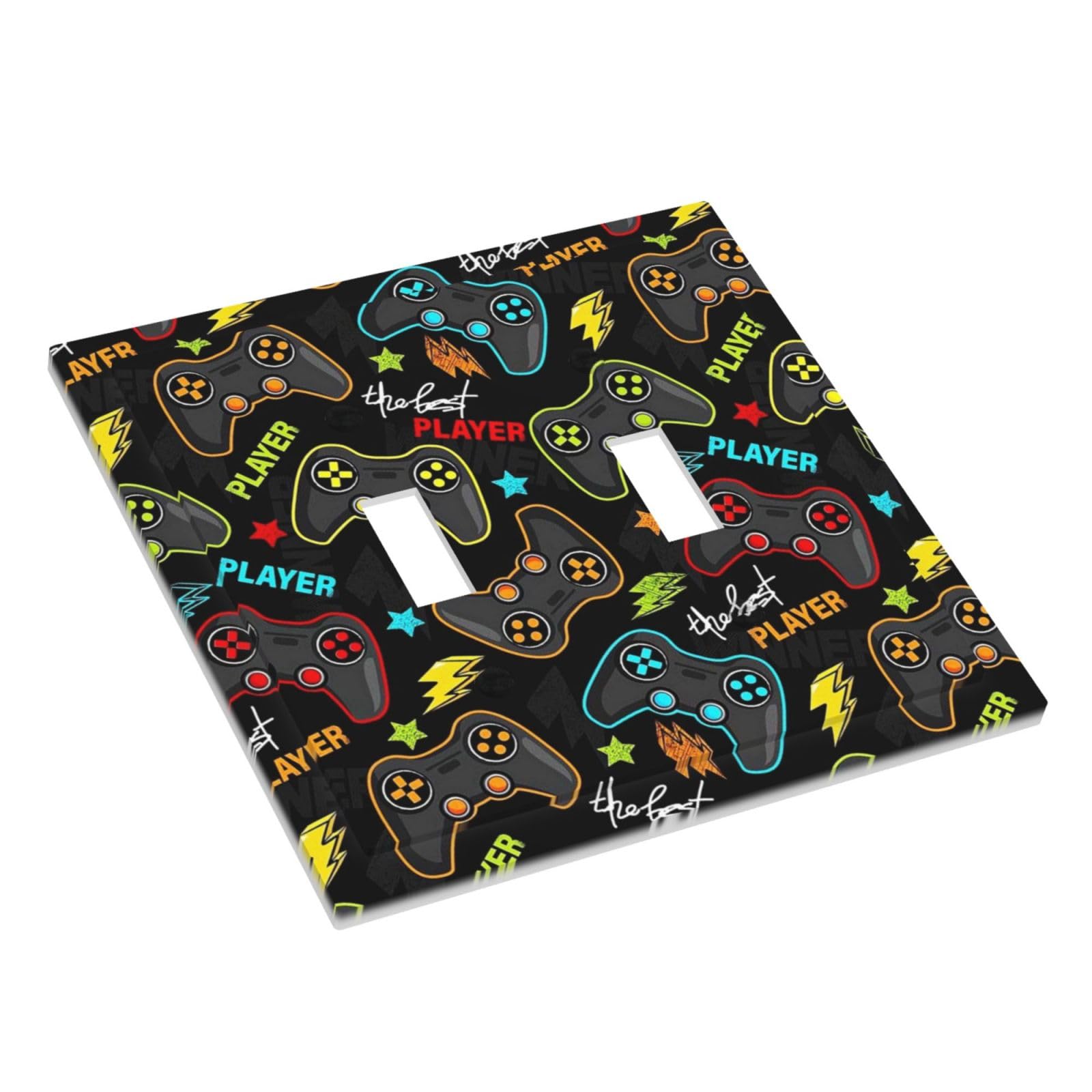 Kid Boys Gamer Gaming Game 2 Gang Double Toggle Light Switch Cover Electric Wall Plate Electrical Faceplate for Bathroom Home Living Room Jumbo Size Decor
